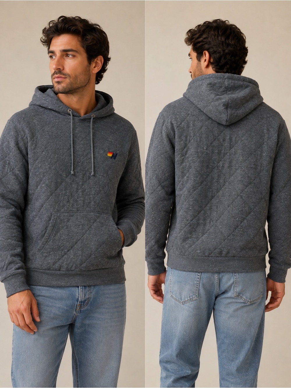 Quilted Hooded Aviator Nation Pullover Sweatshirt - Gray